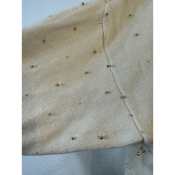 Vintage 80s Bonnie Boerer Heavy Gold Beaded Cowl Neckline Sweater Loose Beads - Picture 3 of 11